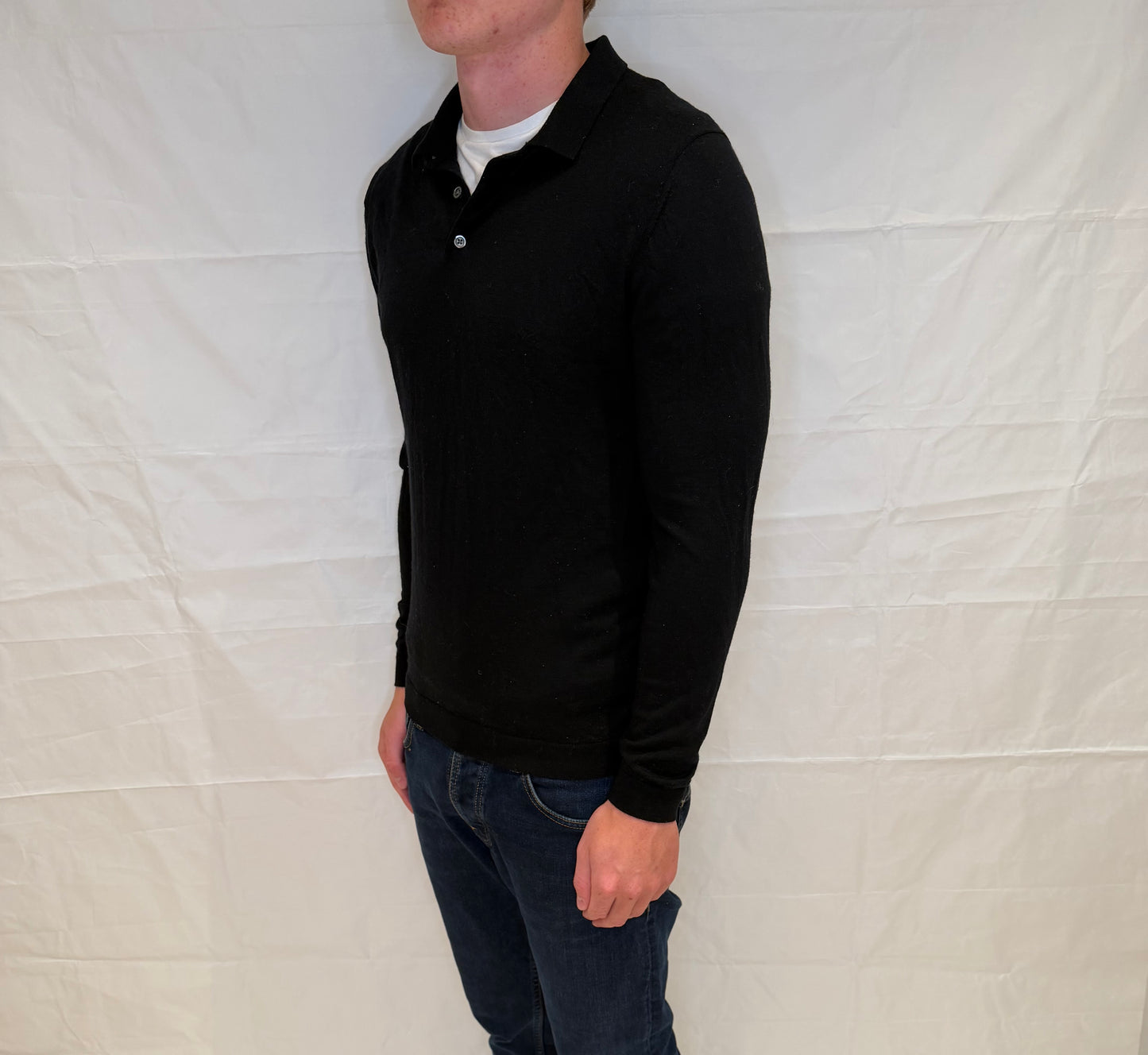 Massimo Dutti Polo Long Sleeve Black Men's