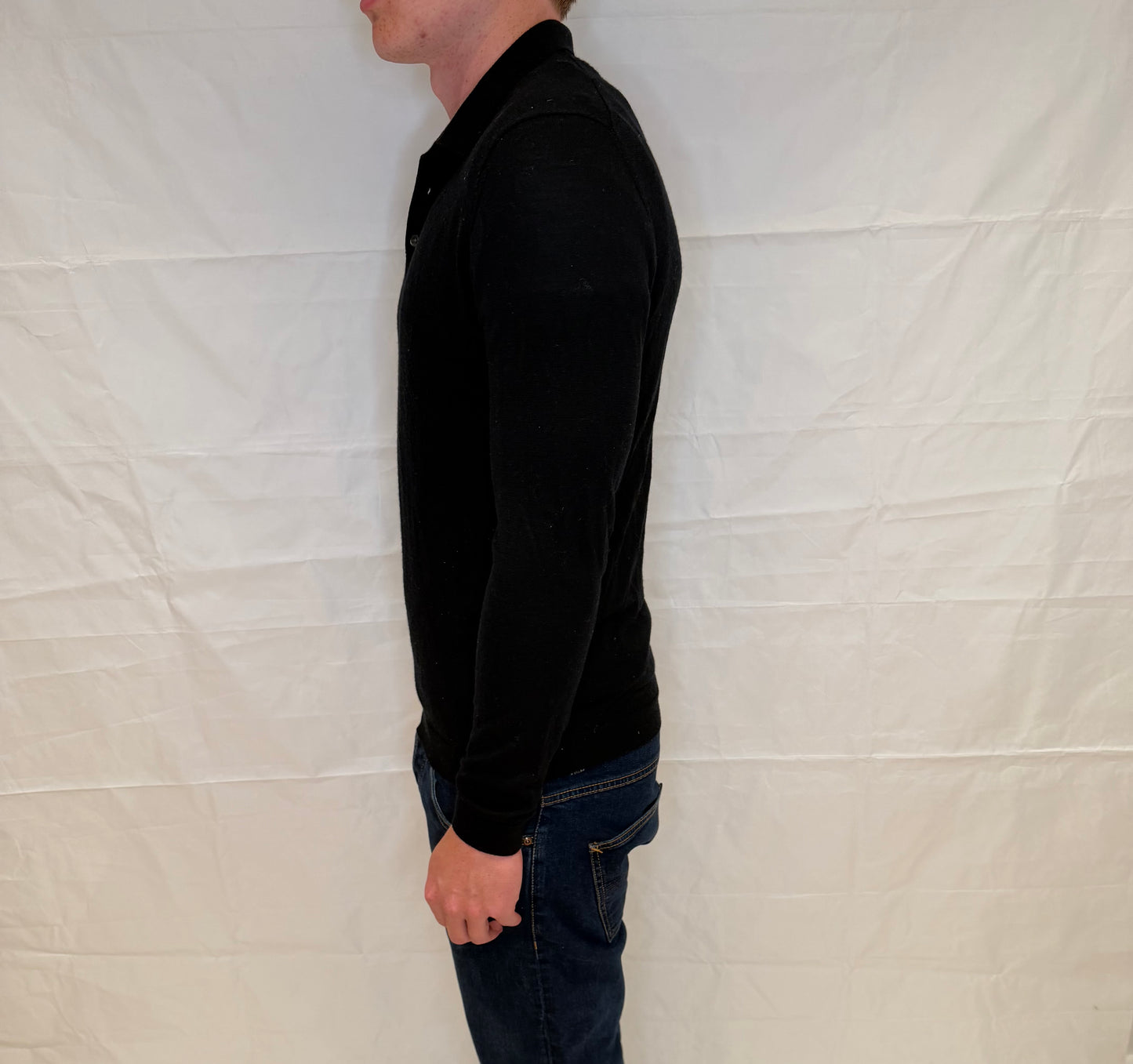 Massimo Dutti Polo Long Sleeve Black Men's