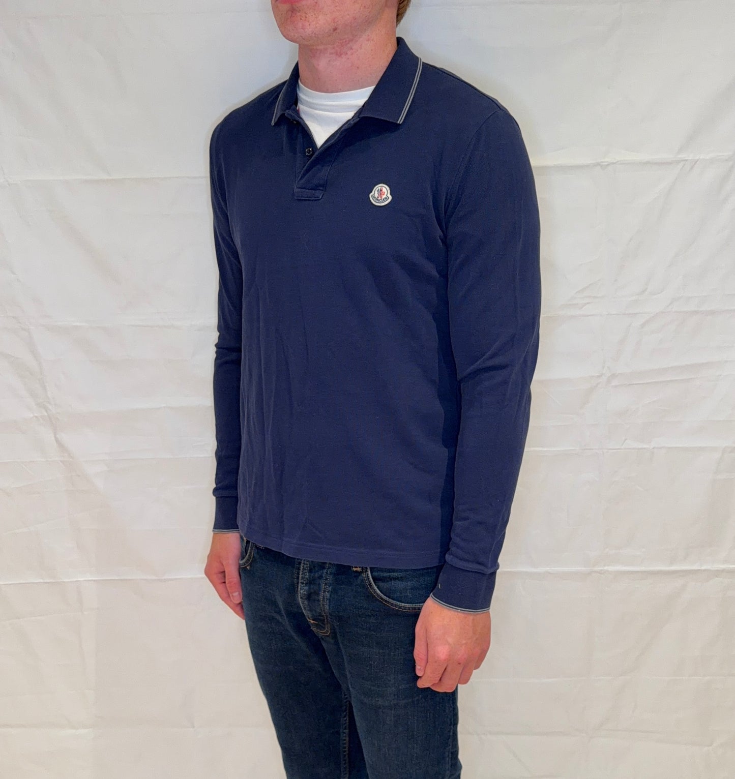 Moncler Polo Long Sleeve Men's Blue