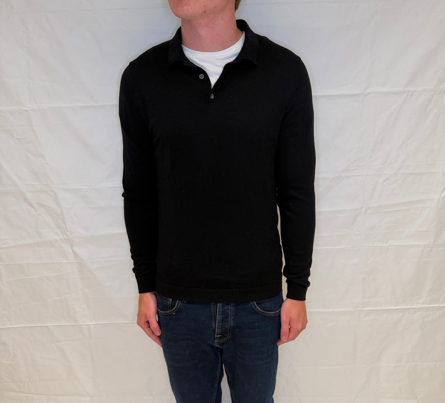 Massimo Dutti Polo Long Sleeve Black Men's