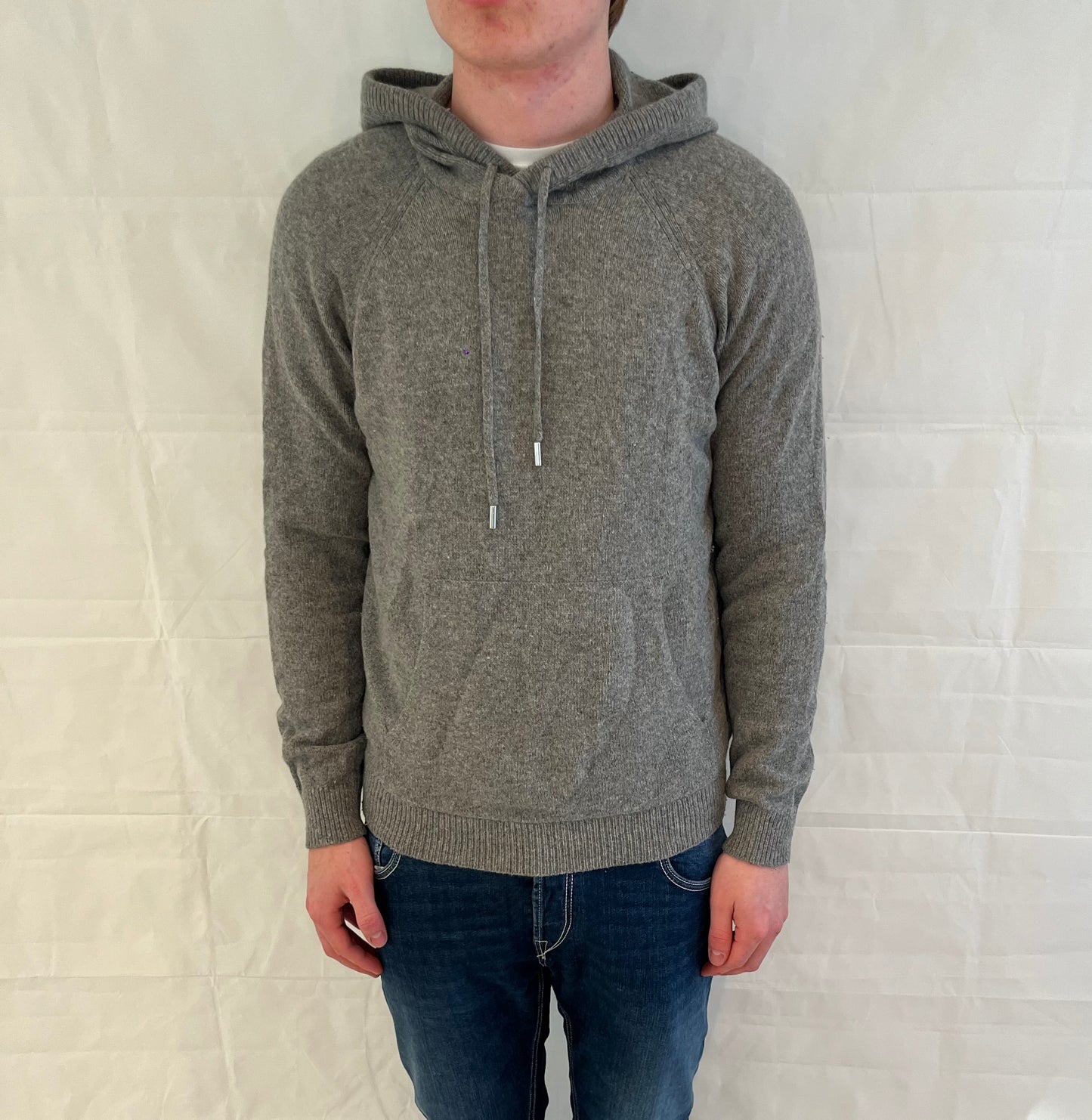 Mango Cashmere Mix Hoodie Grey Men's