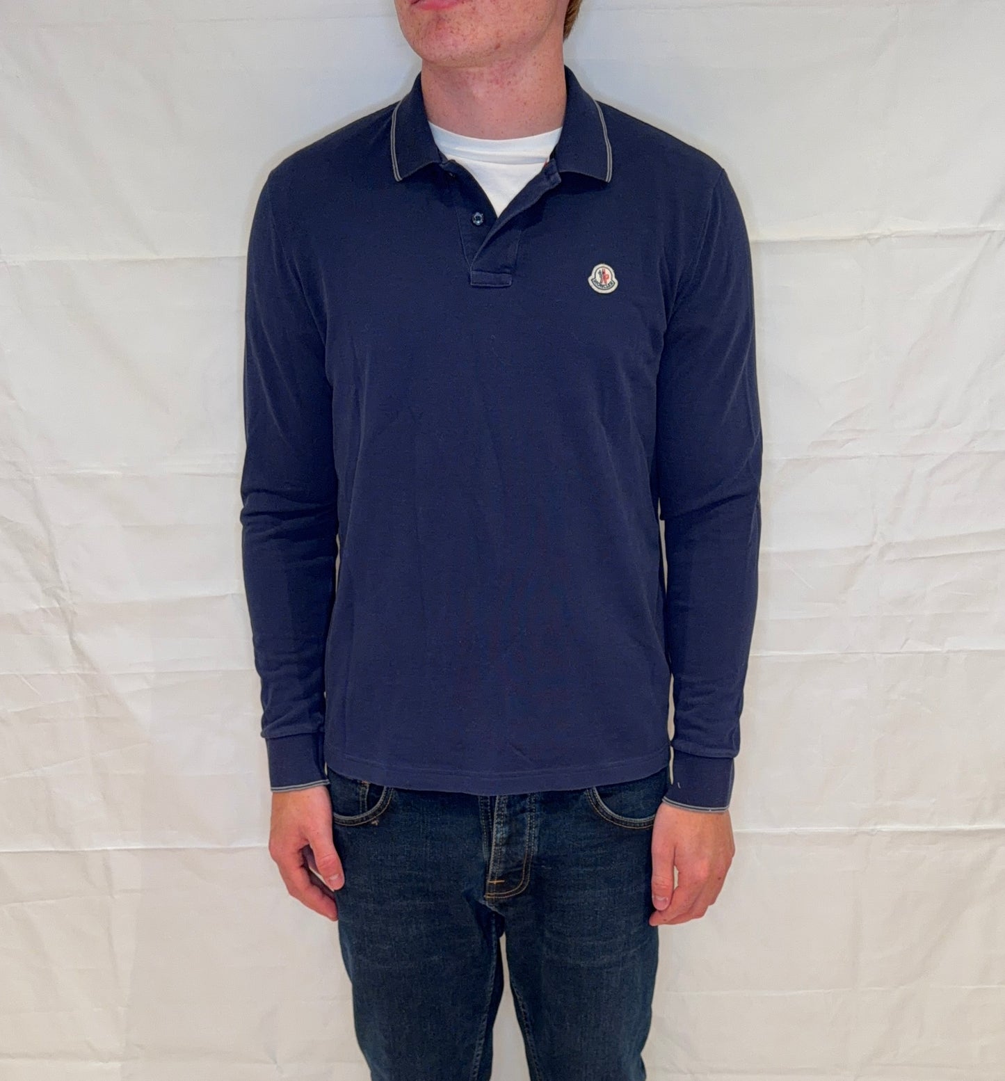 Moncler Polo Long Sleeve Men's Blue