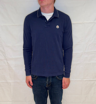 Moncler Polo Long Sleeve Men's Blue
