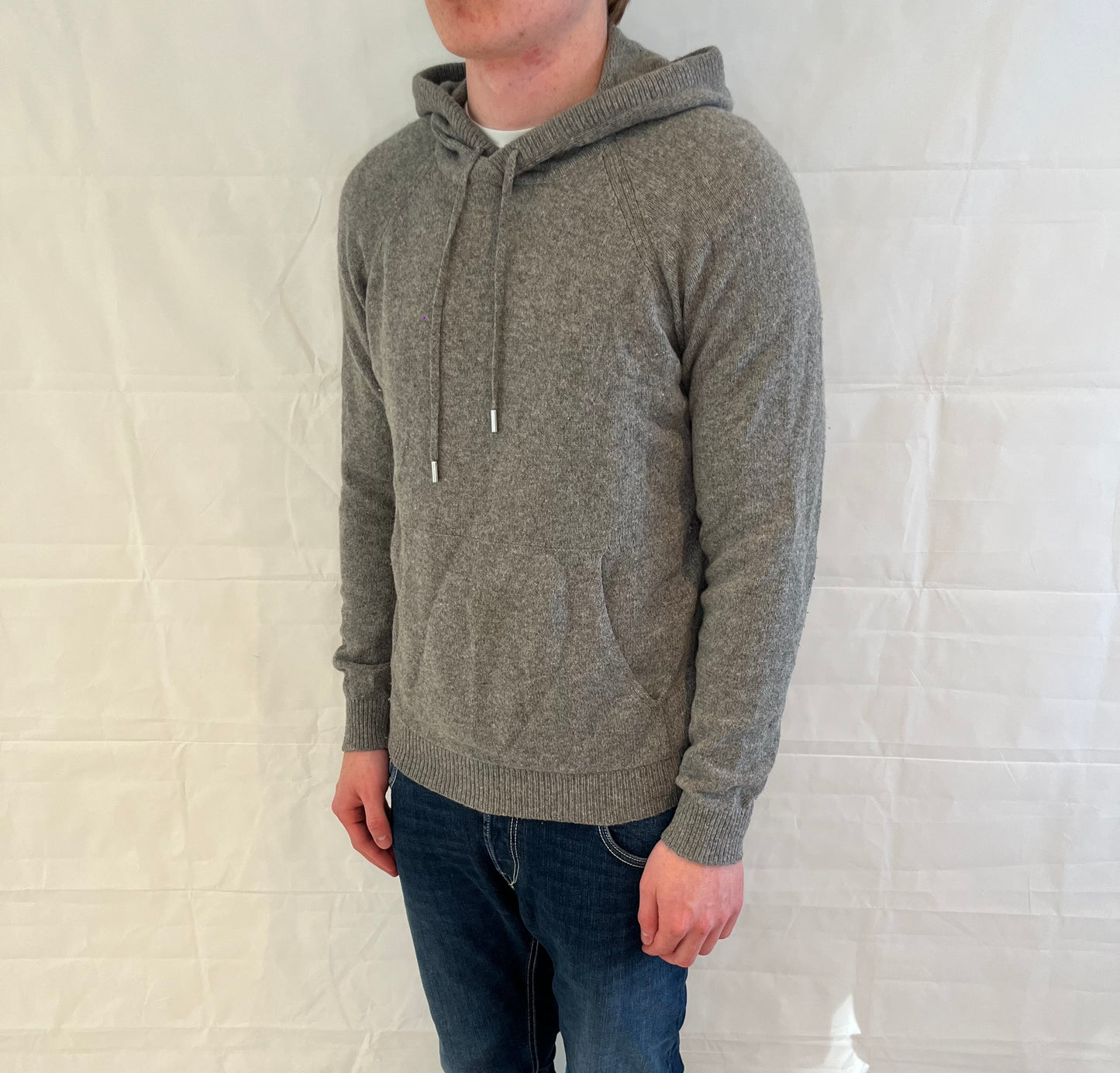 Mango Cashmere Mix Hoodie Grey Men's