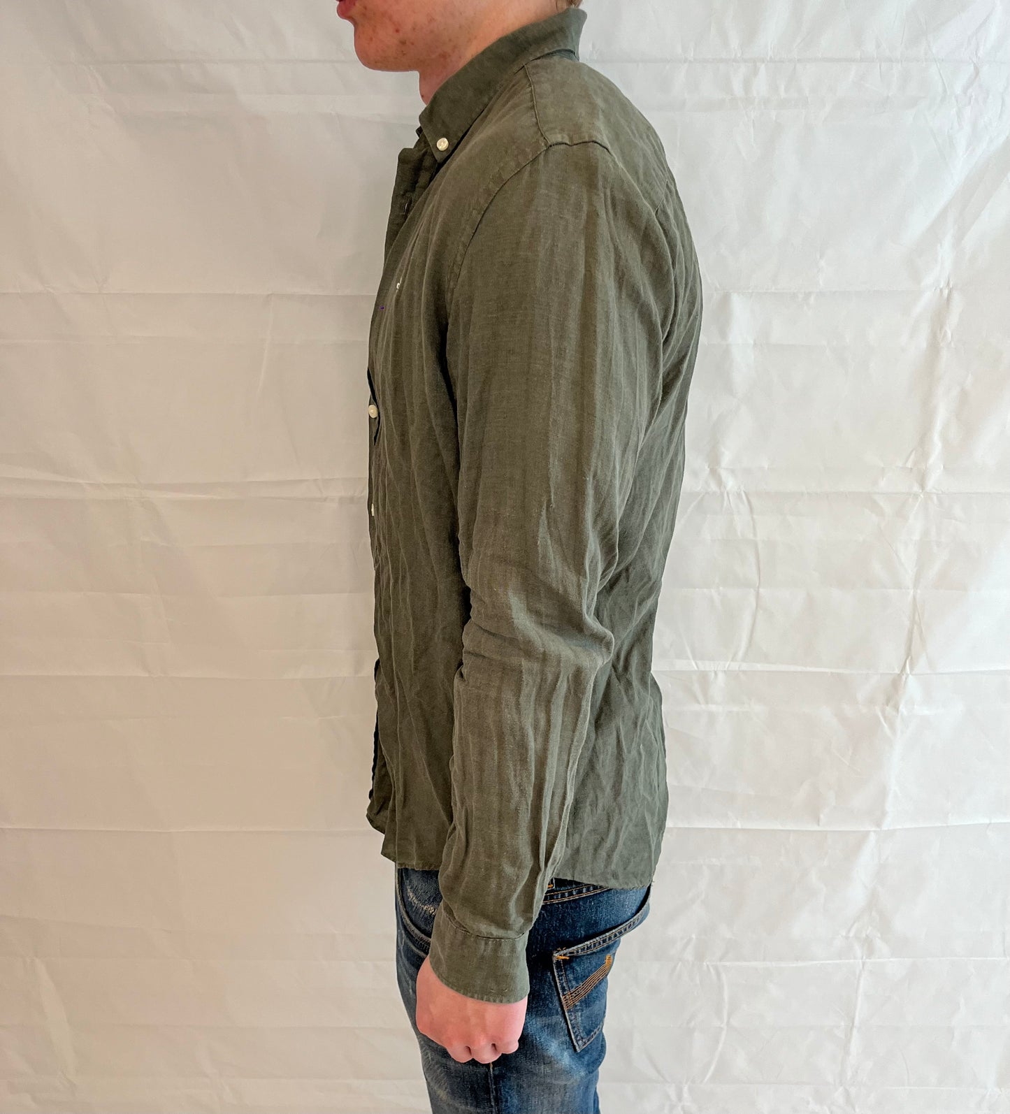 Morris Linen Shirt Olive Green Men's