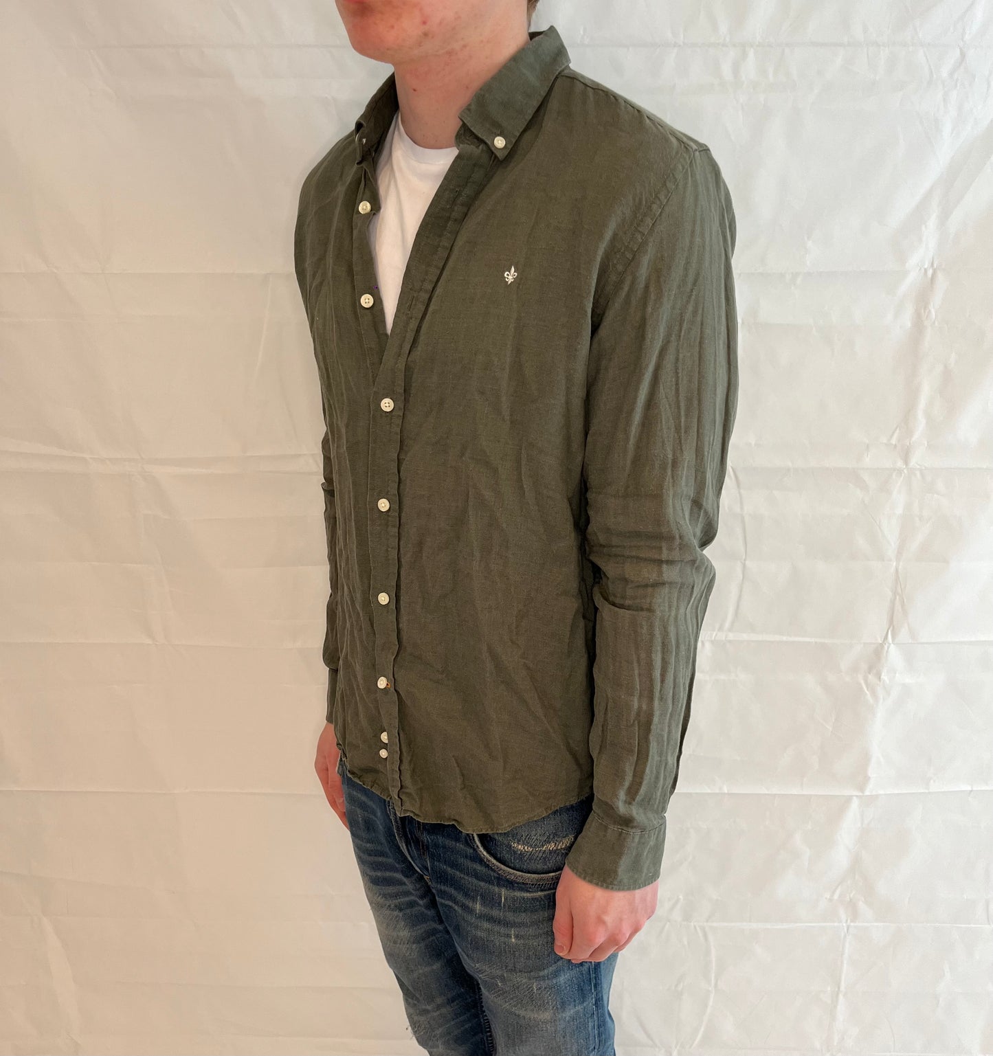 Morris Linen Shirt Olive Green Men's